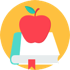yellow circle with apple on a school book