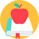 yellow circle with apple on a school book